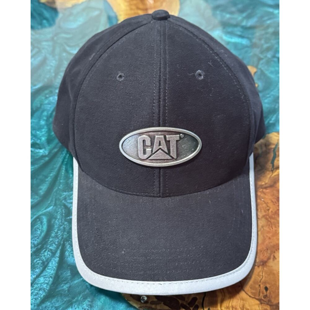 CAT Baseball Cap Adjustable Men's Black Gray Metallic Logo 100% Cotton Hat